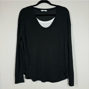 Vince Two Tone Long Sleeve Knit Top Black White Layered Look Women’s Size M